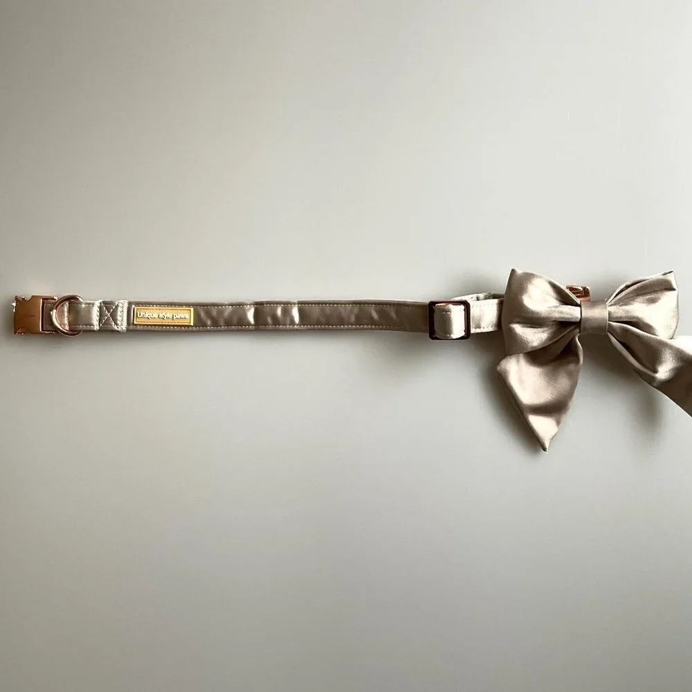 NEW Champagne Silk Bow Dog Collar Unisex